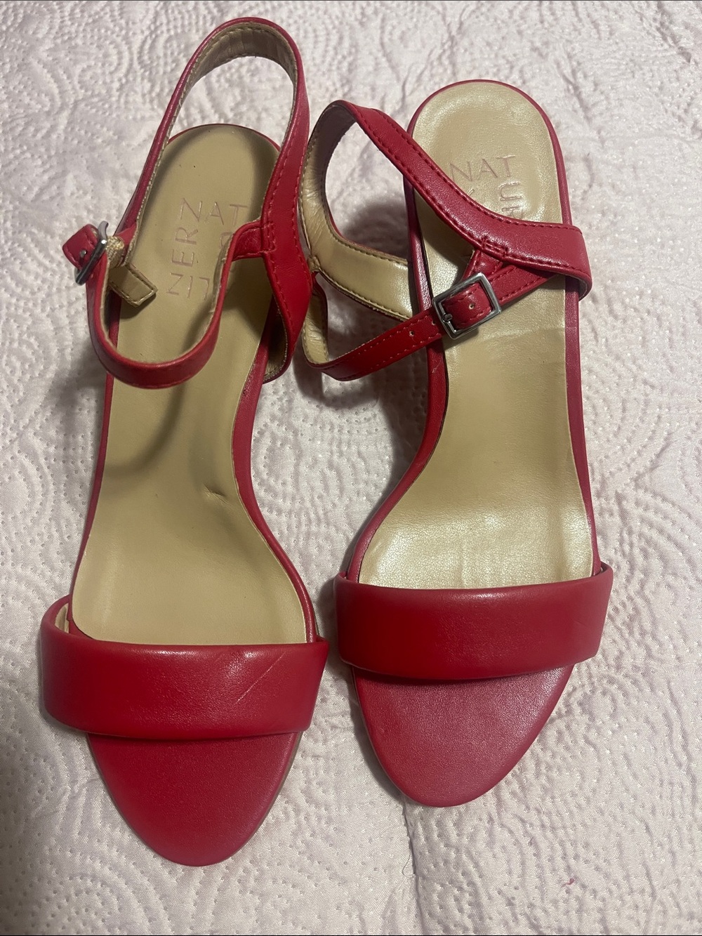 Naturalizer Red Leather Open-Toe Slingback Heels